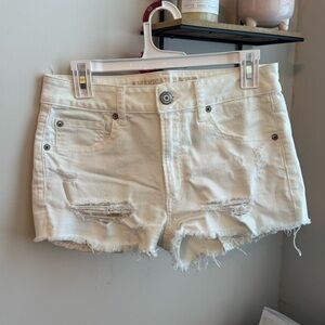 American Eagle Outfitters Women's White Distressed Jean Shorts